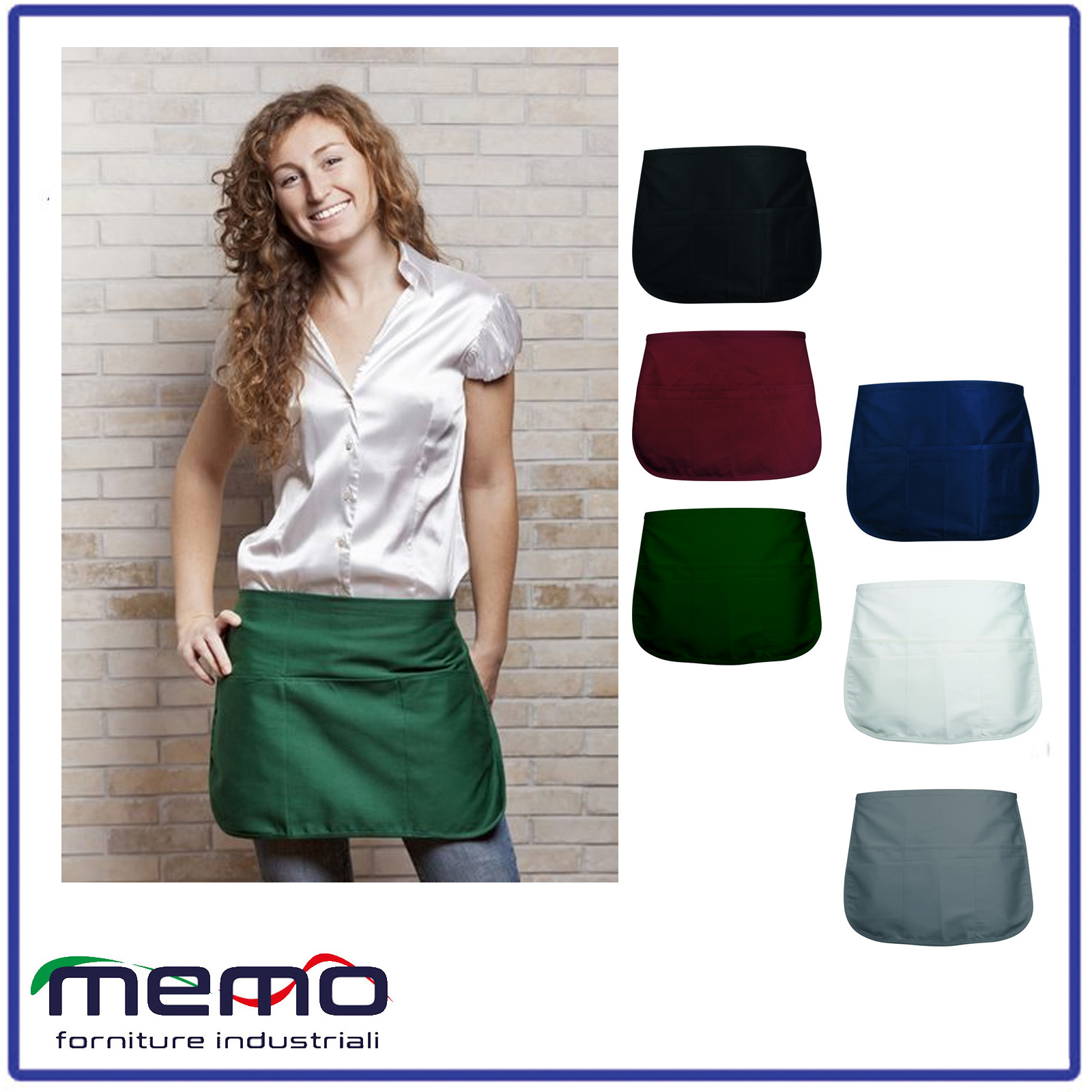 GREMBIULE CORTO da lavoro CON TASCHE uomo donna UNISEX per PUB BAR CUCINA  BARMAN