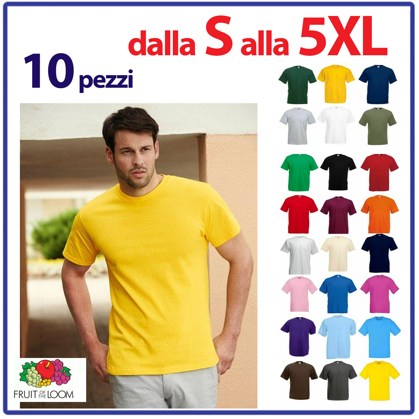 TSHIRT T-SHIRT uomo donna fruit of the loom MAGLIA MAGLIETTA MANICA CORTA BIANCA BLU NERO COLORATA memo abiti da lavoro forniture industriali ariccia roma